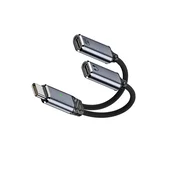 INF Type-C 2v1 adapter za slušalke in polnjenje, PD100W, USB2.0 Gray, (5000276510)