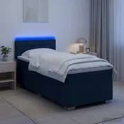 vidaXL Postelja s pomičnim okvirjem, vzmetnico in LED Modra Blago