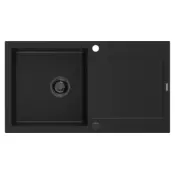 Mexen Leo granitno korito z eno komoro z odcejalnikom 900 x 500 mm, črno, črni sifon - 6501901010-77-B