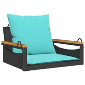 vidaXL vidaXL Gugalna klop z blazinami črna 63x62x40 cm poli ratan, (21208269)