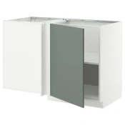 METOD Ugaoni podni ormaric s policom, bela/Nickebo mat sivozelena, 128x68 cm