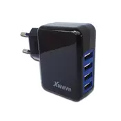 USB zidni punjac za mobilne, tablete, 4 x USB, 5V/4A, Crna 024017