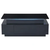 SONNENH Dvižna klubska mizica 96 x 45 x 40 cm, črna s sijajem, dvig plošče do 55 cm, en predal, skriti prostor in LED prek aplikacije