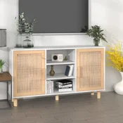 Vidaxl vidaXL Omarica bela 105x30x60 cm masivni bor in naravni ratan