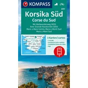 shumee Korzika, južni del. Komplet treh turističnih zemljevidov 2251. Izdaja 2023. Kompass