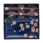 Sushi set z jedilnimi palčkami NAVY WITH PINK SAKURA, 4 kosi, MIJ