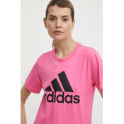 Pamučna majica adidas za žene, boja: ružičasta, IR5413