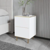 Hanah Home Nocni ormaric Imaj 40x60x35cm Beli mermer-Zlatni