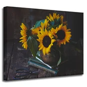 shumee Platno s sliko Sončnice v vazi 50x40 cm