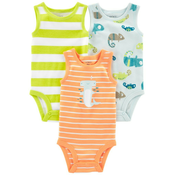 CARTERS Body brez rokavov Stripes Animals boy 3pcs 24m