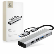 TECH-PROTECT HB03 HUB adapter USB-C + USB - 3x USB / USB-C / RJ45, siva