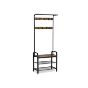 Songmics Stojalo za plašče z klopjo 72x183x337 cm rjavo