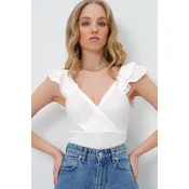 Trend Alacati Stili Ženska bluza kratkih rukava Alc-X13526, V-izrez, Bela