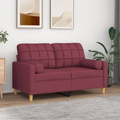 vidaXL Kavč dvosed z blazinami vinsko rdeč 120 cm blago
