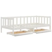 Vidaxl Dnevna postelja s predali 90x200 cm bela trdna borovina