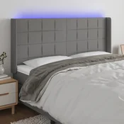 Vidaxl LED posteljno vzglavje temno sivo 203x16x118/128 cm blago