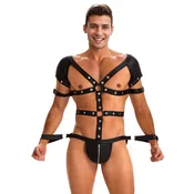 SuperLove Sexy Body Harness for Men with Zipped Crotch & Handcuffs 270 Black XL