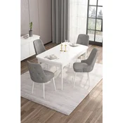 Hanah Home trpezarijski set Are, sto na razvlacenje i 4 stolice, bela ploca, siva tkanina Babyface