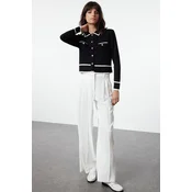 Trendyol Black Color Blocked Polo Neck Knitwear Cardigan