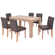 Vidaxl Jedilna miza in stoli 7 delni komplet umetno usnje hrast rjav