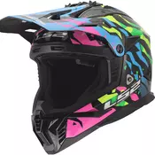 Motokros kaciga LS2 MX708 Fast II Grotesk sjajna plavo-ružičasto-zelena