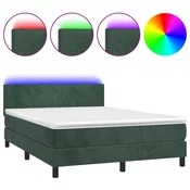 vidaXL vidaXL Box spring postelja z vzmetnico LED tem. zelena 140x190cm žamet, (20901663)