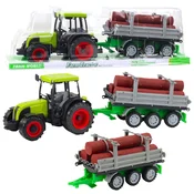 LEAN TOYS zeleni traktor s prikolico za drva, 47 cm