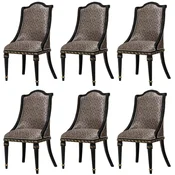 Casa Padrino luxury baroque dining chair set of 6 silver pattern/black/gold - Magnificent baroque style kitchen chairs - Baroque dining room furniture - Luxury furniture baroque style