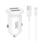XO CC67 punjac za automobil s 2 USB prikljucka, 12 W, PD brzo punjenje + Type-C kabel, BIJELA