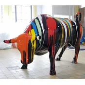 Casa Padrino XXL decorative sculpture bull black/colorful 235 x H. 140 cm