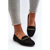 Shiny womens loafers with chain, black Aredilla