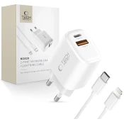 Polnilnik TECH-PROTECT NCA20 2-vratna omrežna polnilna naprava PD 20W / QC3.0 + Lightning kabel bela (5906302330546)