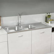 Kuhinjski sudoper s dva korita srebrni 1200x500x155 mm celicni