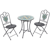 Outsunny Outsunny Vrtni set iz 3 kosov mozaika, okrogla zunanja stranska miza z 2 kovinskima zložljivima stoloma, zelena, (20754286)