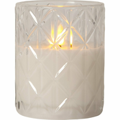 Bijela LED voštana svijeca u Star Trading Flamme Romb staklu, visina 12,5 cm