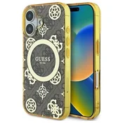 slomart Etui Guess IML Peony On 4G Background MagSafe za iPhone 16 - rjavo