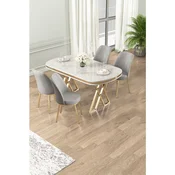 Hanah Home trpezarijski set Lai, sto i 4 stolice, ploca u dekoru belog mermera, zlatne noge, siva tkanina Babyface