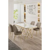 Hanah Home Set Trpezarijski sto i 4 stolice, Bež-beli