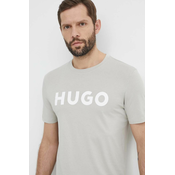 Pamucna majica HUGO za muškarce, boja: siva, s tiskom