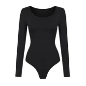 cfab Oblikovanje postave Longsleeve Sculpting Bodysuit with String črna