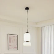 Lucande LED viseče svetilo Lucya, 2-svetlobno, steklo, belo, 43 cm - Dnevna soba/jedilnica - Skandinavski - bela, črna