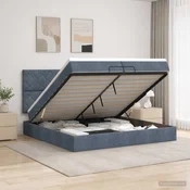 vidaXL Otomanska postelja z vzmetnico in LED Temno siva 200 x 200 cm