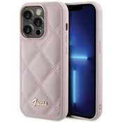 Originalen ovitek Guess za iPhone 15 Pro Max  Quilted Metal Logo - Roza