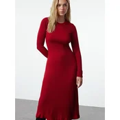 Trendyol Red Midi Knitwear Crew Neck Dress