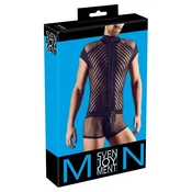 NEK Men’s Playsuit 2XL Black Mesh Stripe Zip Front Bodysuit OSV063E