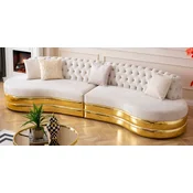 Casa Padrino luxury Chesterfield 4 seater sofa cream/gold 340 x 105 x H. 82 cm - Curved Chesterfield living room sofa - Living room furniture - Chesterfield furniture - Luxury furniture