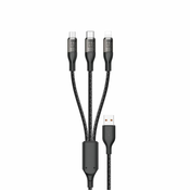DUDAO L22X 3in1 kabel USB - USB-C/microUSB/Lightning 120W, siva