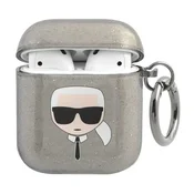 Karl Lagerfeld KLA2UKHGK ovitek za AirPods 1/2 črn/črn bleščeči Karl`s Head