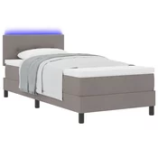 vidaXL Postelja z vzmetnico z LED trakami Taupe 100 x 200 cm blago