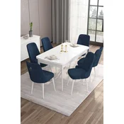 Hanah Home Set Trpezarijski sto i 6 stolica Are, Plavo-beli